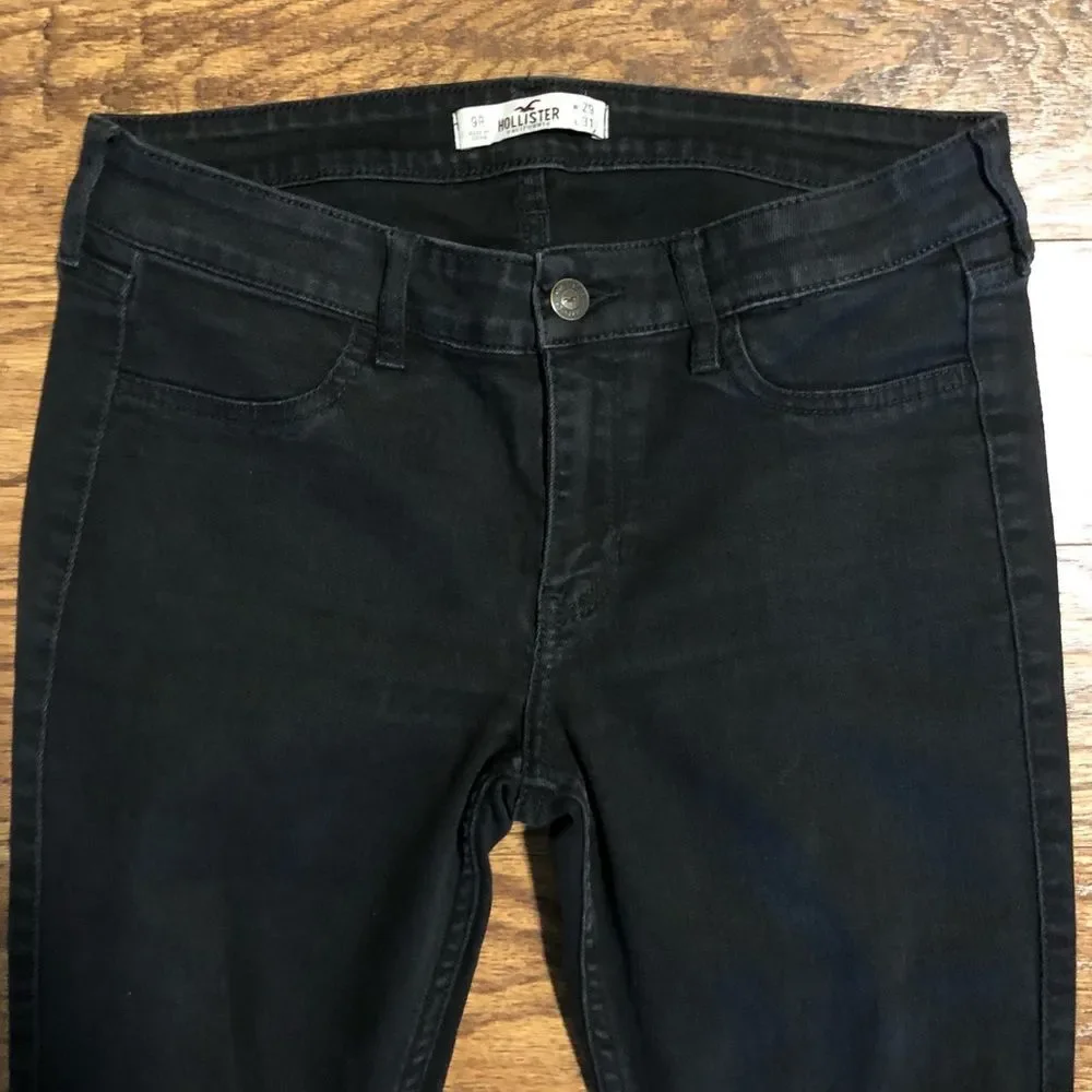 Hollister Black Distressed Jeans Size 29 or 9R Raw Hem Skinny Jeans - Picture 2 of 10